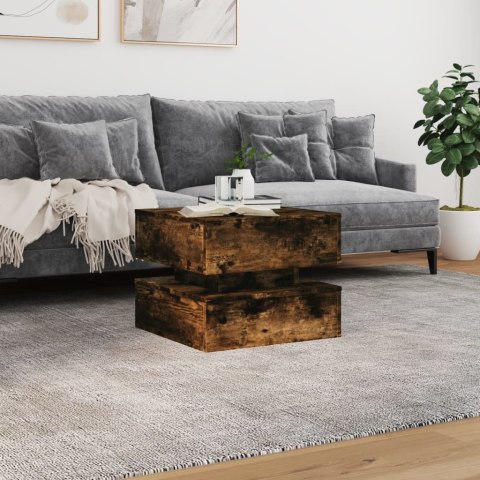 STOLIK KAWOWY Z OŚWIETLENIEM LED PRZYDYMIONY DĄB 50X50X40CM