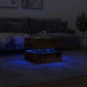 STOLIK KAWOWY Z OŚWIETLENIEM LED PRZYDYMIONY DĄB 50X50X40CM