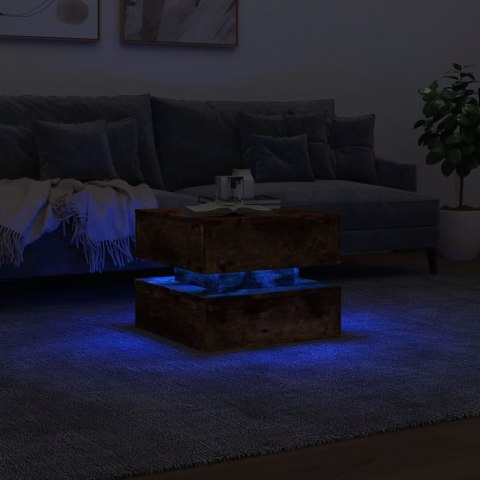 STOLIK KAWOWY Z OŚWIETLENIEM LED PRZYDYMIONY DĄB 50X50X40CM