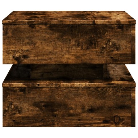 STOLIK KAWOWY Z OŚWIETLENIEM LED PRZYDYMIONY DĄB 50X50X40CM