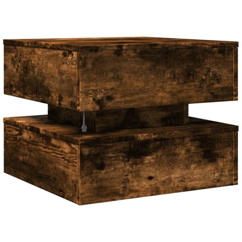 STOLIK KAWOWY Z OŚWIETLENIEM LED PRZYDYMIONY DĄB 50X50X40CM