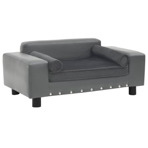 SOFA DLA PSA SZARA 81X43X31CM PLUSZ I SZTUCZNA SKÓRA