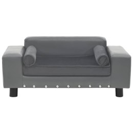 SOFA DLA PSA SZARA 81X43X31CM PLUSZ I SZTUCZNA SKÓRA