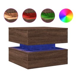 STOLIK KAWOWY Z OŚWIETLENIEM LED BRĄZOWY DĄB 50X50X40CM