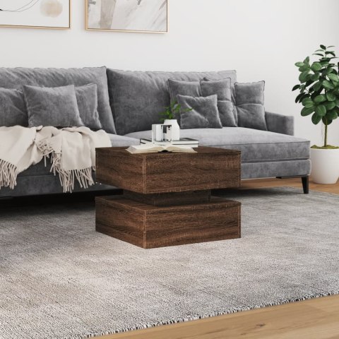 STOLIK KAWOWY Z OŚWIETLENIEM LED BRĄZOWY DĄB 50X50X40CM