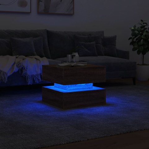 STOLIK KAWOWY Z OŚWIETLENIEM LED BRĄZOWY DĄB 50X50X40CM