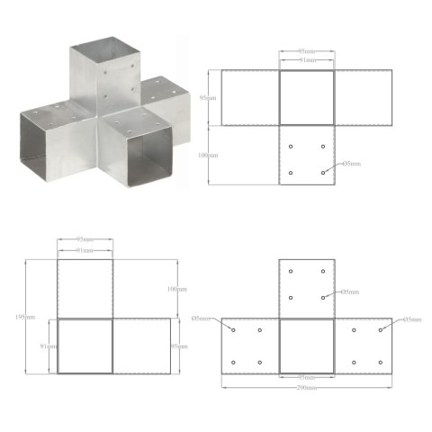 ŁĄCZNIKI W KSZTAŁCIEX 4 SZT. GALWANIZOWANY METAL 91X91MM
