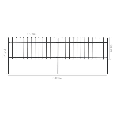 OGRODZENIE Z PRĘTÓW Z GROTAMI 3,4X 0,8M STALOWE CZARNE