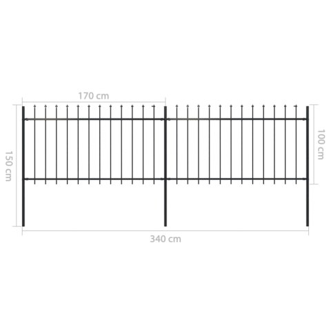 OGRODZENIE Z PRĘTÓW Z GROTAMI 3,4X 1M STALOWE CZARNE
