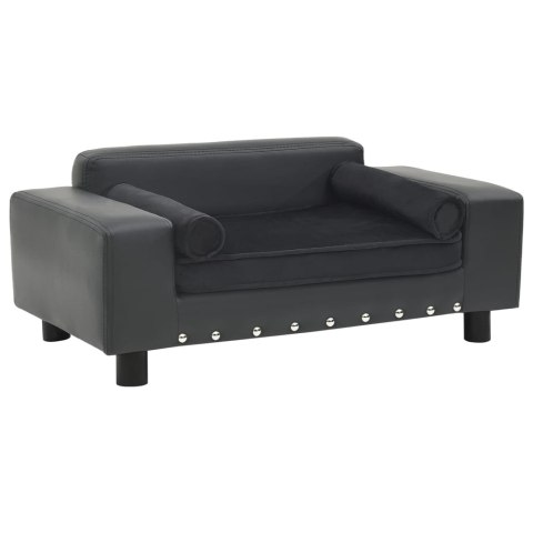 SOFA DLA PSA CIEMNOSZARA 81X43X31CM PLUSZ I SZTUCZNA SKÓRA