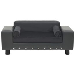 SOFA DLA PSA CIEMNOSZARA 81X43X31CM PLUSZ I SZTUCZNA SKÓRA