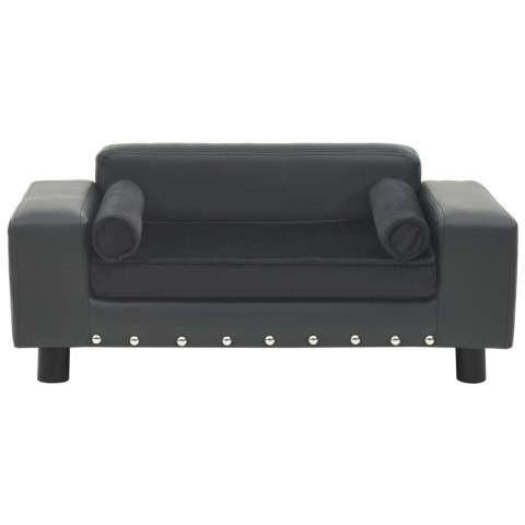 SOFA DLA PSA CIEMNOSZARA 81X43X31CM PLUSZ I SZTUCZNA SKÓRA