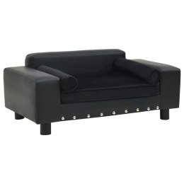 SOFA DLA PSA CZARNA 81X43X31CM PLUSZ I SZTUCZNA SKÓRA