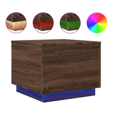 STOLIK KAWOWY Z OŚWIETLENIEM LED BRĄZOWY DĄB 50X50X40CM