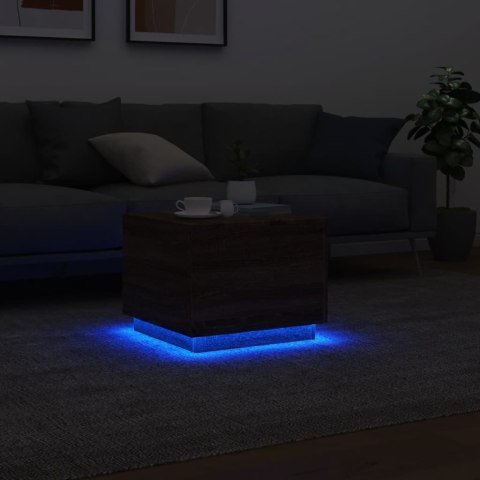 STOLIK KAWOWY Z OŚWIETLENIEM LED BRĄZOWY DĄB 50X50X40CM