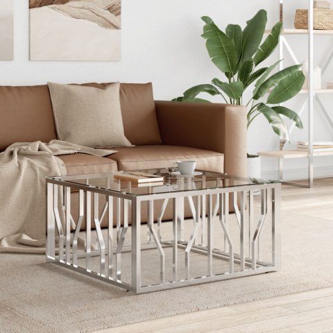 STOLIK KAWOWY 80X80X40CM STAL NIERDZEWNA I SZKŁO