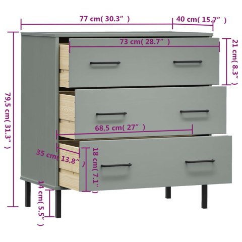 KOMODA OSLO Z 3 SZUFLADAMI SZARA 77X40X79,5CM LITE DREWNO