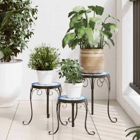 STOJAKI NA ROŚLINY 3 SZT. NIEBIESKO-BIAŁE CERAMICZNE