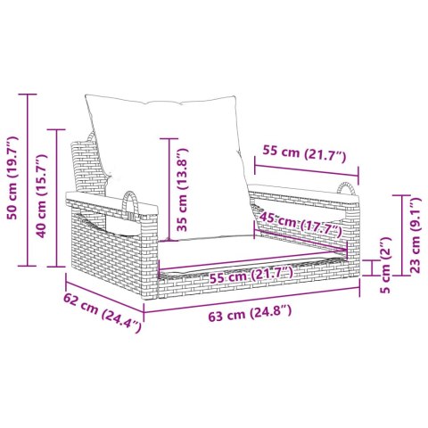 ŁAWKA BUJANA Z PODUSZKAMI CZARNA 63X62X40CM POLIRATTAN