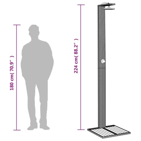 PRYSZNIC OGRODOWY CZARNY 50X55X224CM POLIRATTAN I AKACJA