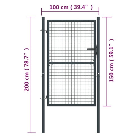 FURTKA OGRODOWA Z SIATKI GALWANIZOWANA STAL 100X200CM SZARA