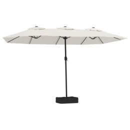 PODWÓJNY PARASOL OGRODOWY Z LED PIASKOWA BIEL 449X245CM