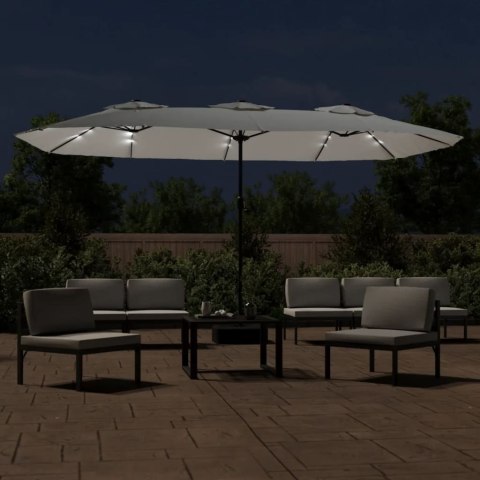 PODWÓJNY PARASOL OGRODOWY Z LED PIASKOWA BIEL 449X245CM