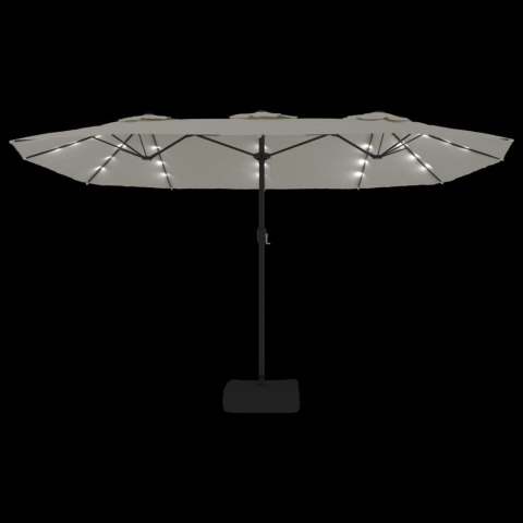 PODWÓJNY PARASOL OGRODOWY Z LED PIASKOWA BIEL 449X245CM