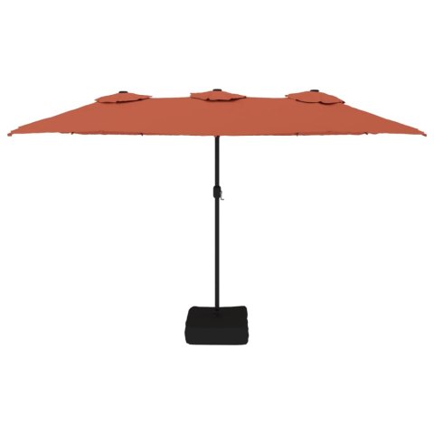 PODWÓJNY PARASOL OGRODOWY Z LED TERAKOTOWY 449X245CM