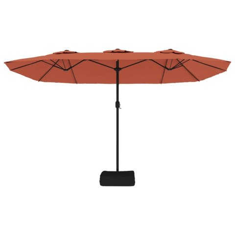PODWÓJNY PARASOL OGRODOWY Z LED TERAKOTOWY 449X245CM