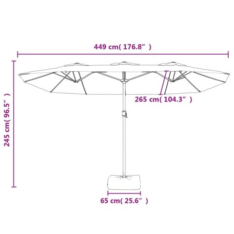 PODWÓJNY PARASOL OGRODOWY Z LED TERAKOTOWY 449X245CM