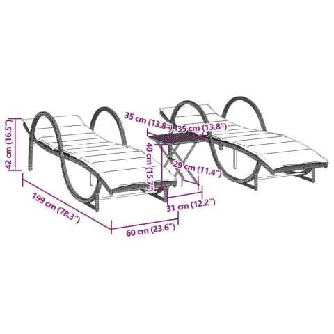 LEŻAKI ZE STOLIKIEM 2 SZT. BEŻOWE POLIRATTAN