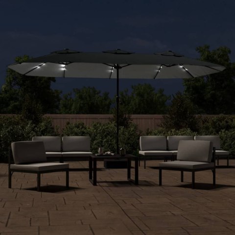 PODWÓJNY PARASOL OGRODOWY Z LED ANTRACYTOWY 449X245CM