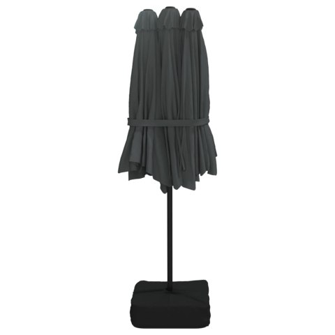 PODWÓJNY PARASOL OGRODOWY Z LED ANTRACYTOWY 449X245CM