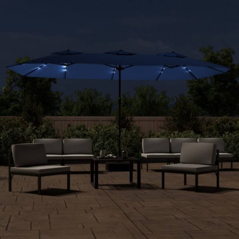 PODWÓJNY PARASOL OGRODOWY Z LED NIEBIESKI 449X245CM