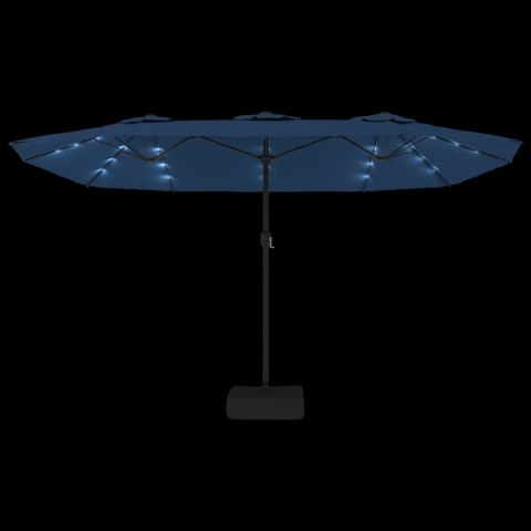 PODWÓJNY PARASOL OGRODOWY Z LED NIEBIESKI 449X245CM