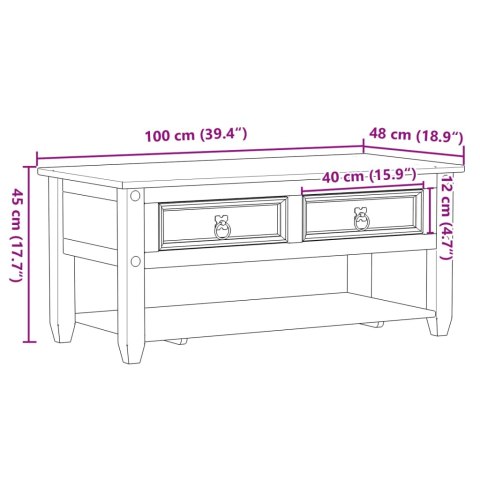 STOLIK KAWOWY Z SZUFLADAMI CORONA 100X48X45CM DREWNO SOSNOWE