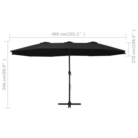 PARASOL OGRODOWY NA SŁUPKU ALUMINIOWYM 460X 270CM CZARNY