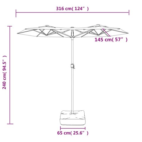 PARASOL OGRODOWY PODWÓJNY Z LED CZARNY 316X240CM