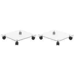 STOJAKI NA KWIATY NA KÓŁKACH 2 SZT. SZKŁO 35X35CM KWADRAT