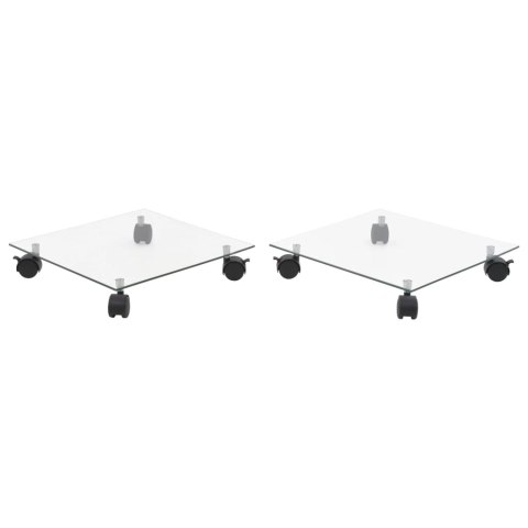 STOJAKI NA KWIATY NA KÓŁKACH 2 SZT. SZKŁO 35X35CM KWADRAT