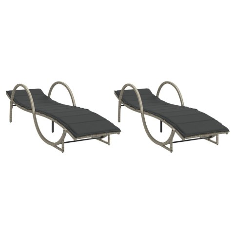 LEŻAKI Z PODUSZKAMI 2 SZT. JASNOSZARE POLIRATTAN