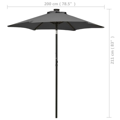 PARASOL Z LAMPKAMI LED ANTRACYTOWY 200X211CM ALUMINIUM