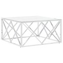 STOLIK KAWOWY SREBRNY 80X80X40CM STAL NIERDZEWNA I SZKŁO