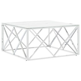 STOLIK KAWOWY SREBRNY 80X80X40CM STAL NIERDZEWNA I SZKŁO
