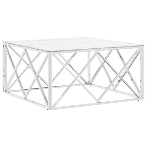 STOLIK KAWOWY SREBRNY 80X80X40CM STAL NIERDZEWNA I SZKŁO