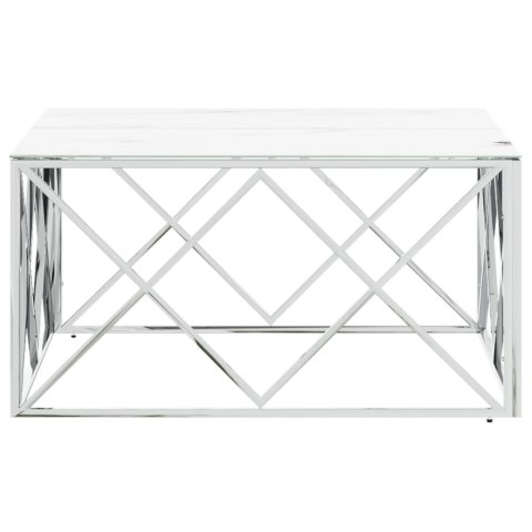 STOLIK KAWOWY SREBRNY 80X80X40CM STAL NIERDZEWNA I SZKŁO