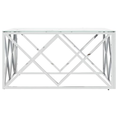 STOLIK KAWOWY SREBRNY 80X80X40CM STAL NIERDZEWNA I SZKŁO