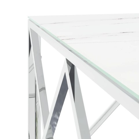 STOLIK KAWOWY SREBRNY 80X80X40CM STAL NIERDZEWNA I SZKŁO