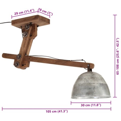 LAMPA SUFITOWA 25 W SREBRO VINTAGE 105X30X65-108CM E27